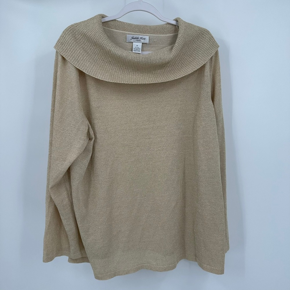 Womens Old Money Sweater Size 2X Gold Metallic Glam Holiday Classic Elegant